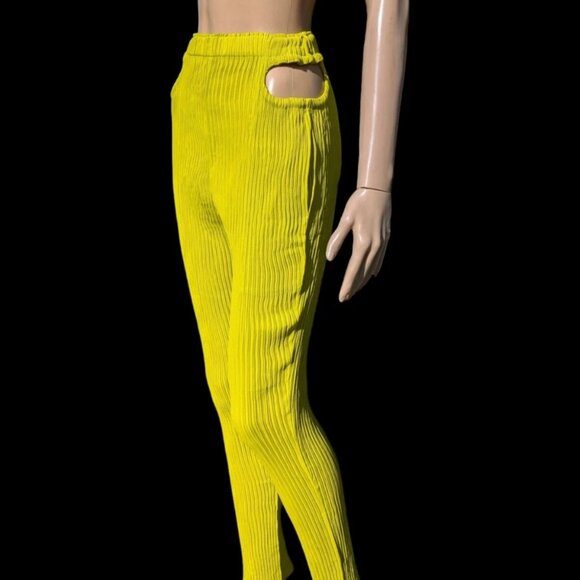 Rare ISSEY MIYAKE Lime Green Sample Pants Pleated Open Hip Trousers S M L - Picture 1 of 9